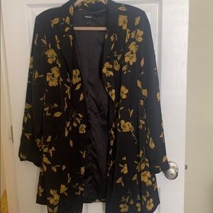 Black Floral Tunic Style Blazer - PLUS